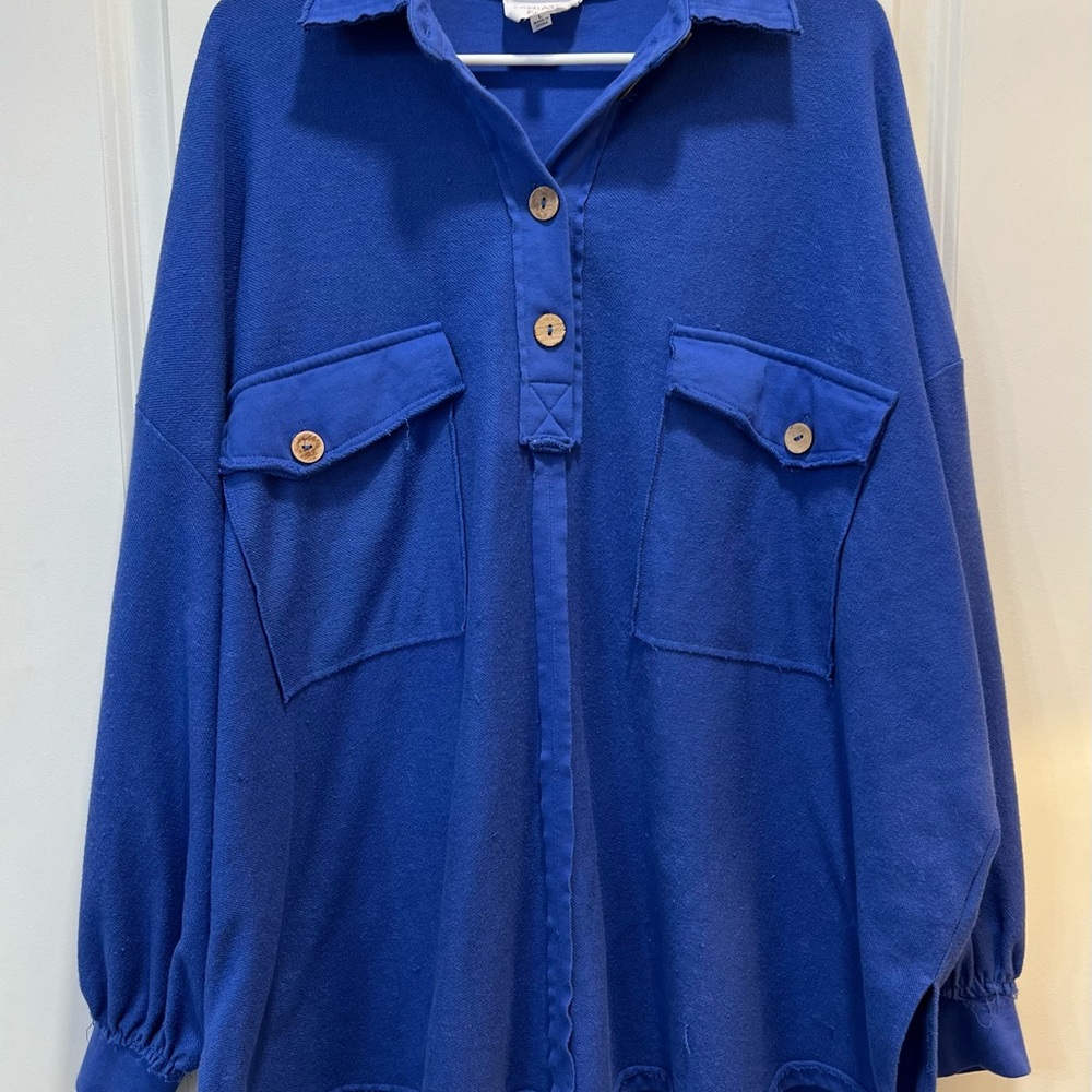 Fantastic Fawn Royal Blue Button-Front Pocket Top
